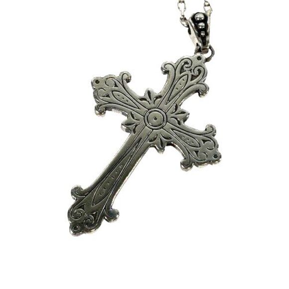 Brighton Large Cross Necklace Swarovski Crystals Pearl Pendant Long Silver Chain - Picture 10 of 13